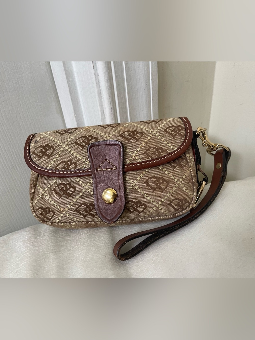 Dooney & Bourke Beige and Brown Monogram Wristlet
